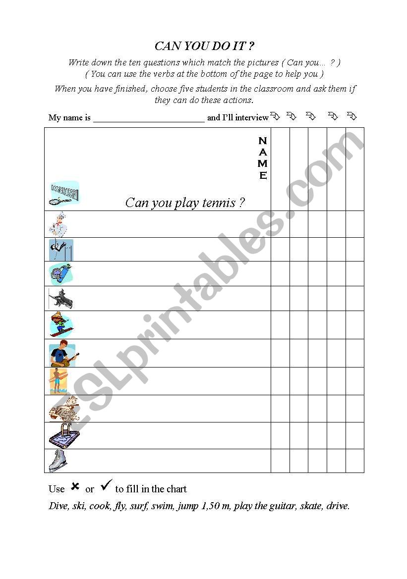 Survey : Can you do it ? worksheet