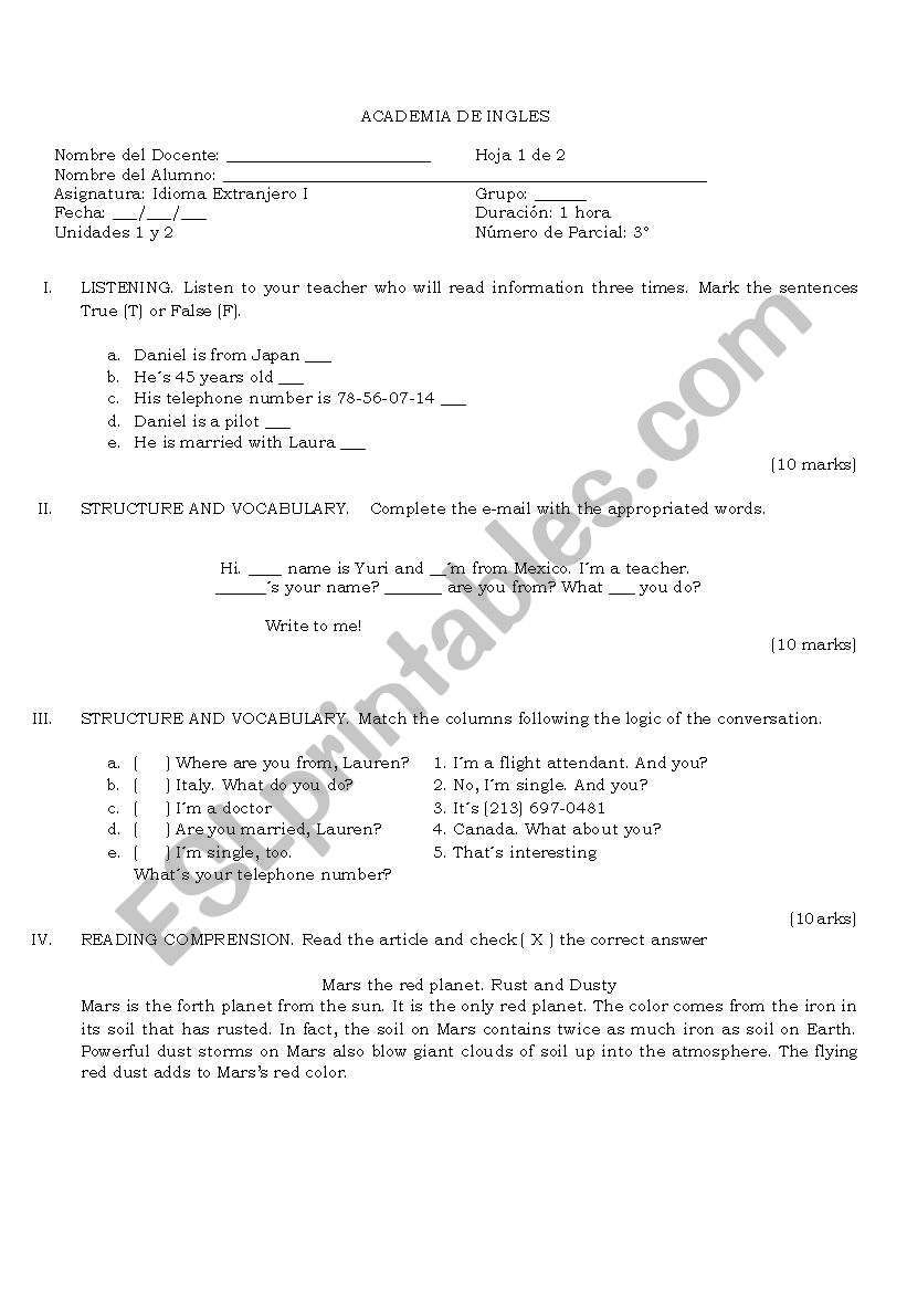 Evaluacion Nivel Basico worksheet