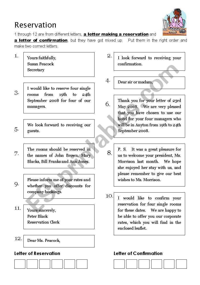 Reservation Letter worksheet