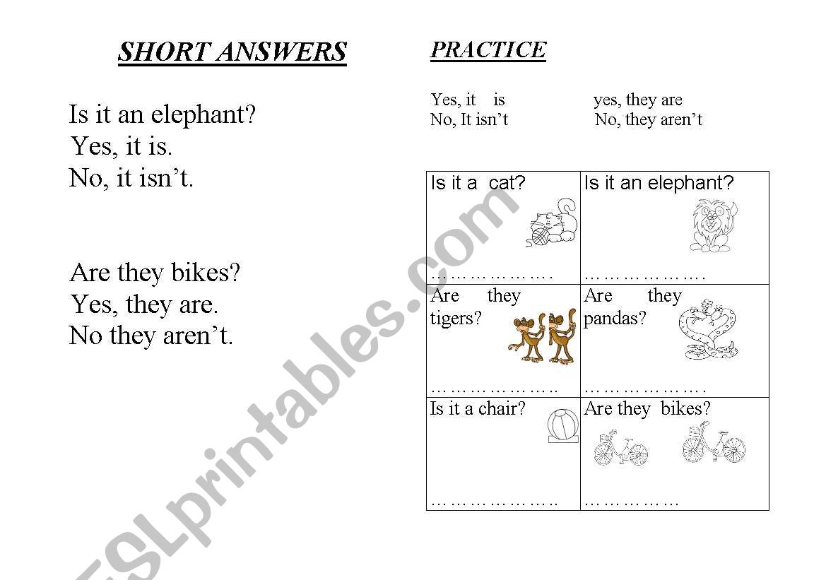 SHORT ANSWERS worksheet