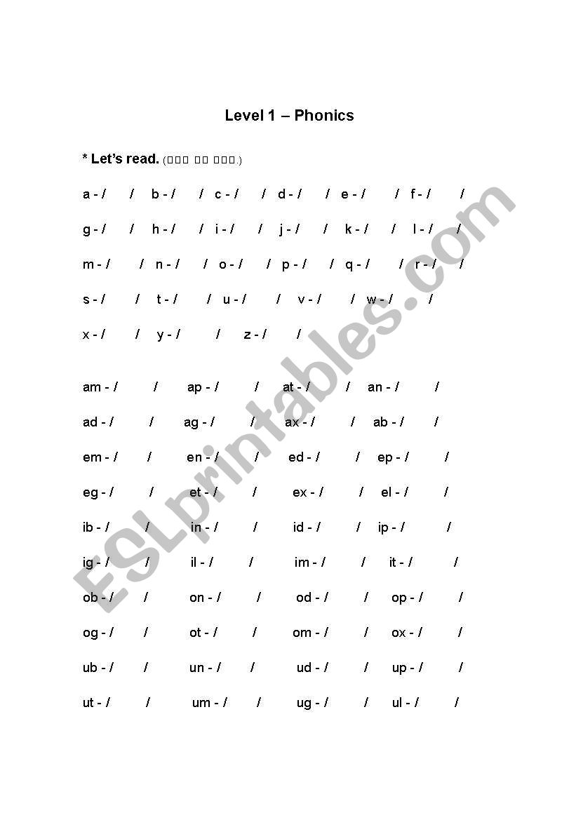 Phonics worksheet