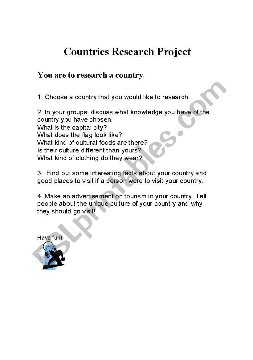 Countries Research Project worksheet