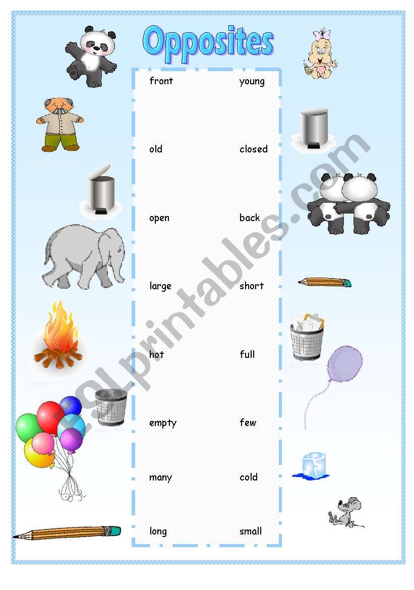 Opposites matching game - ESL worksheet by Nicola5052