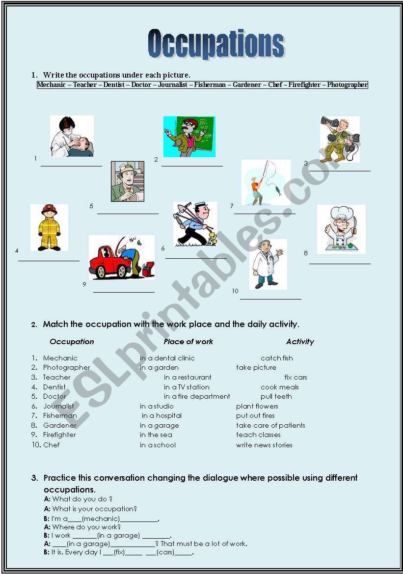 Occupations  worksheet