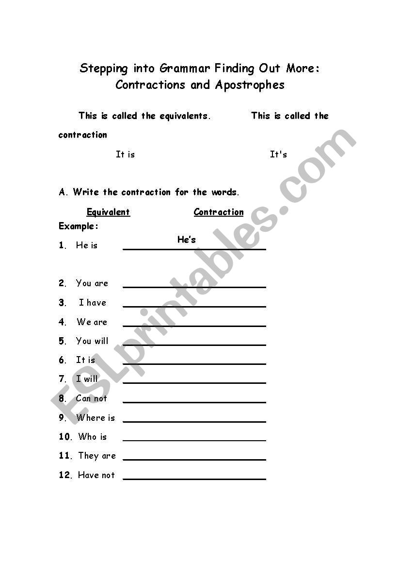 Contractions and Apostrophes  worksheet