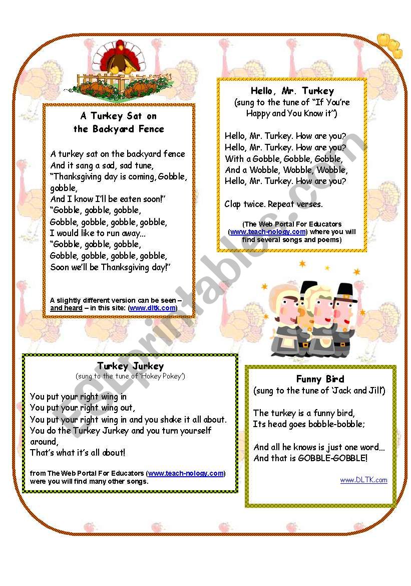 Songs And Poems For Thanksgiving Esl Worksheet By Anna P