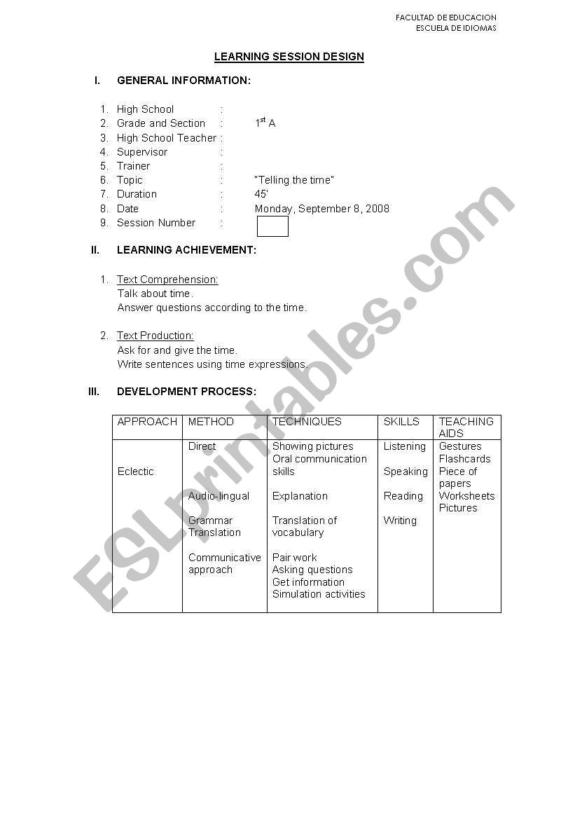 Telling the time worksheet