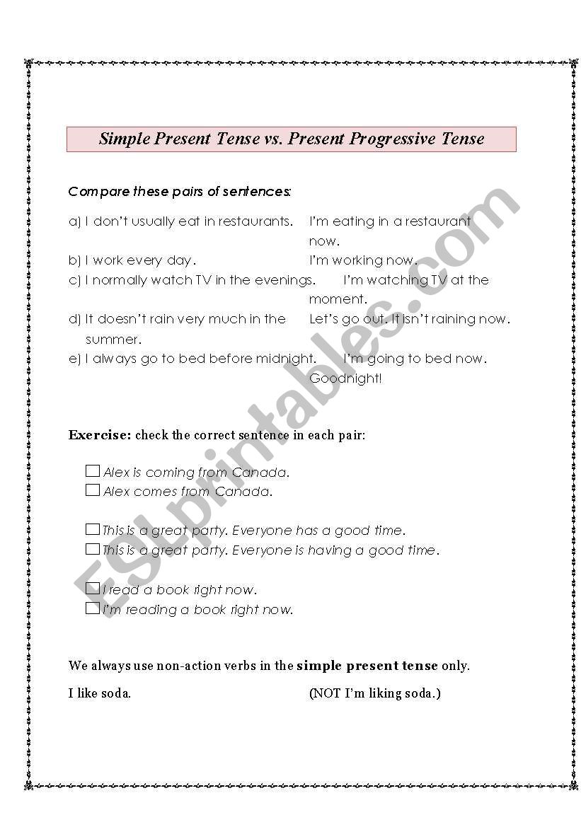 Simple Present Tense vs. Present Progressive Tense