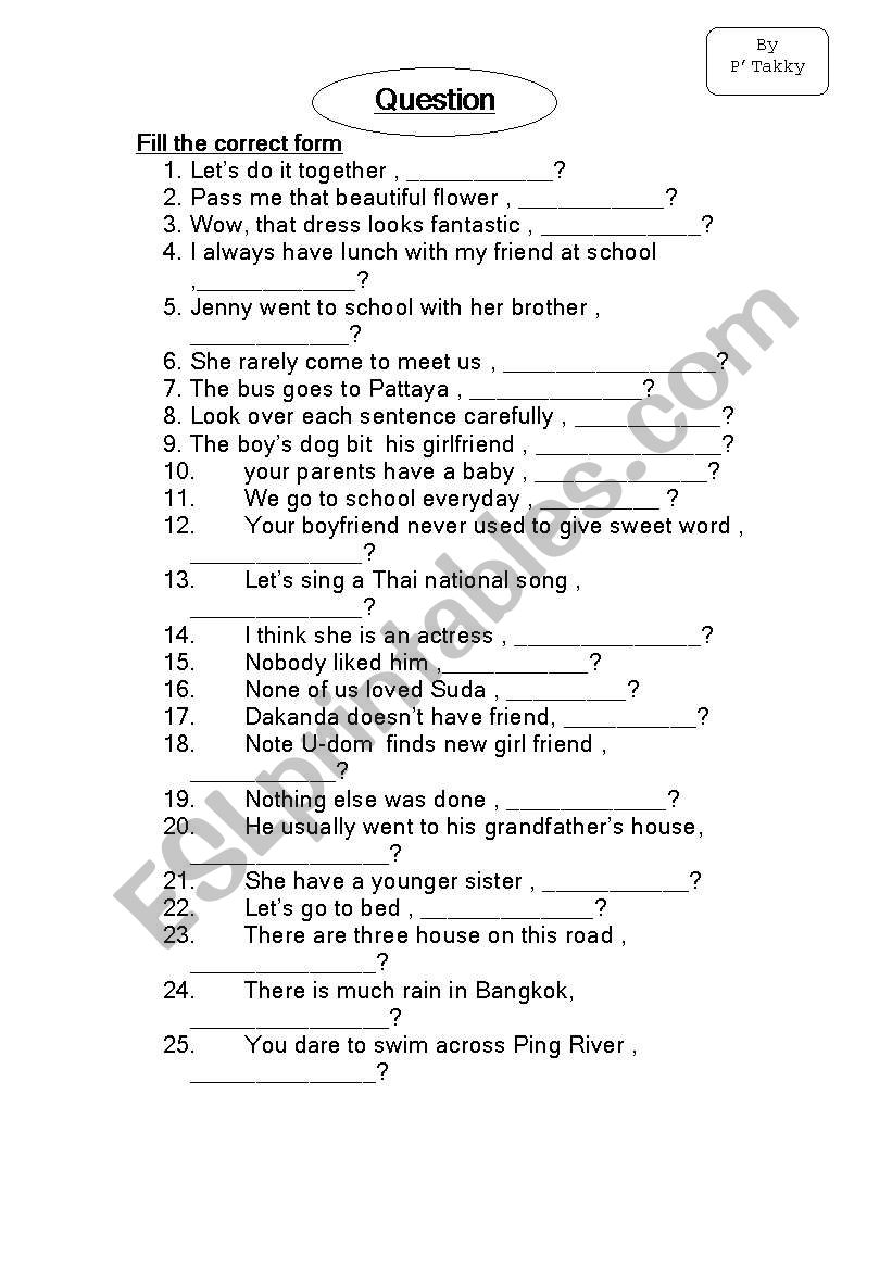 Tag Question worksheet