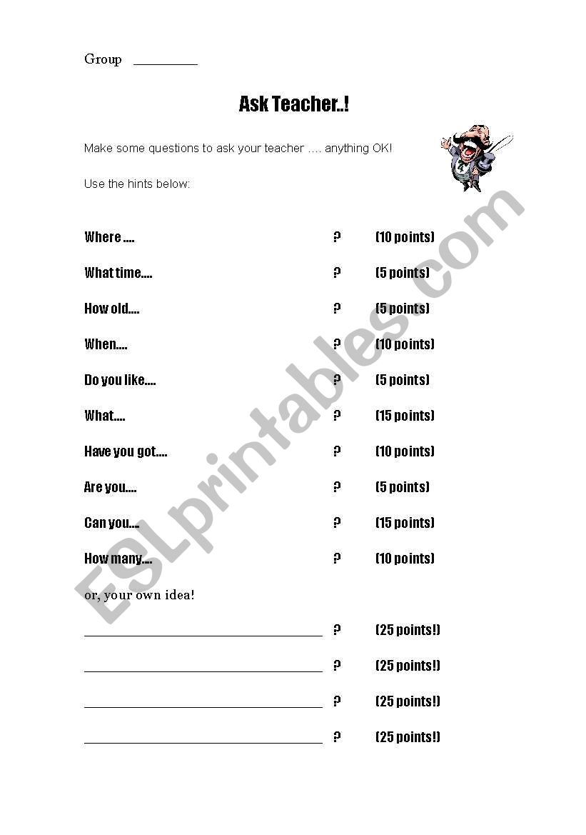 Ask the teacher!  worksheet