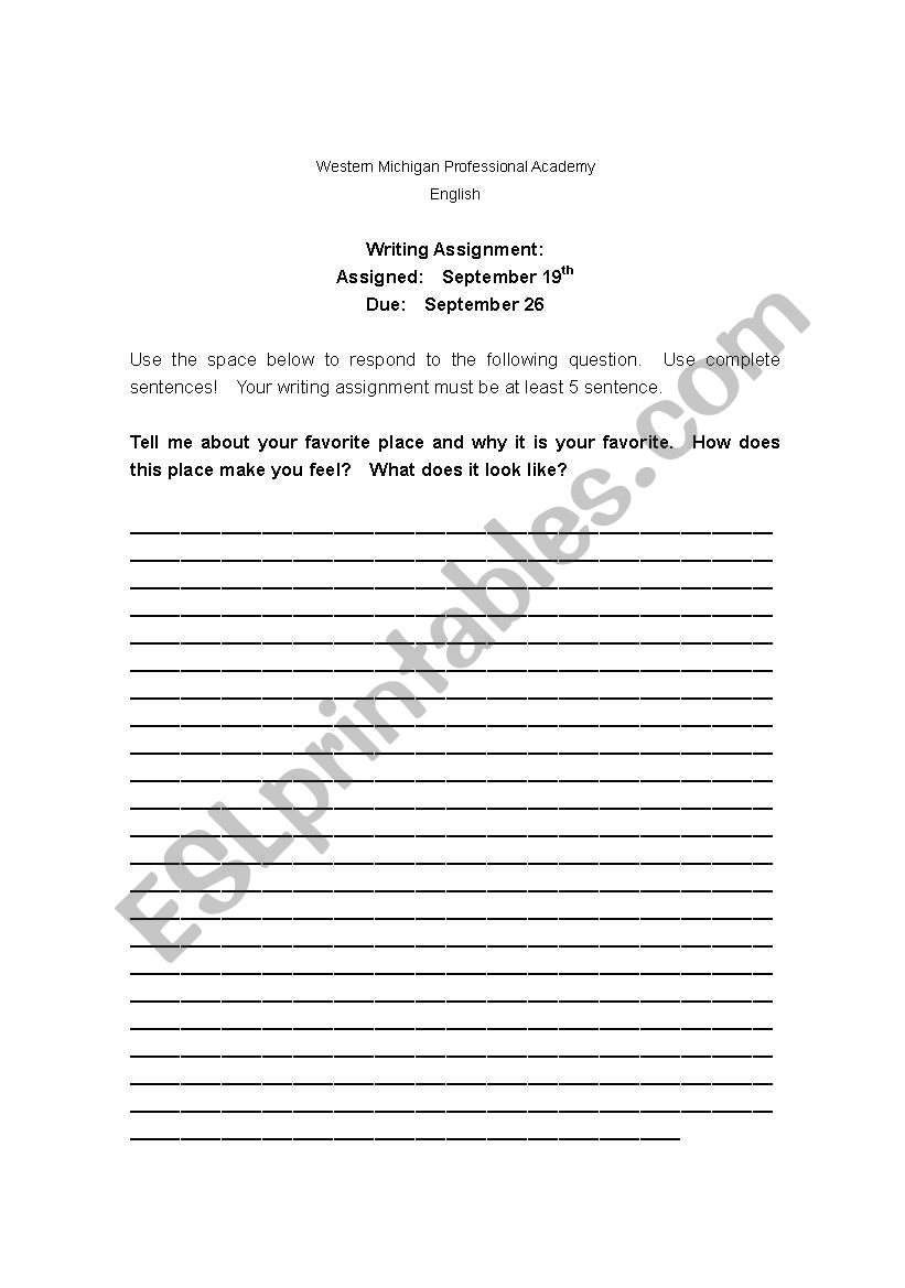 Writing Assignments worksheet