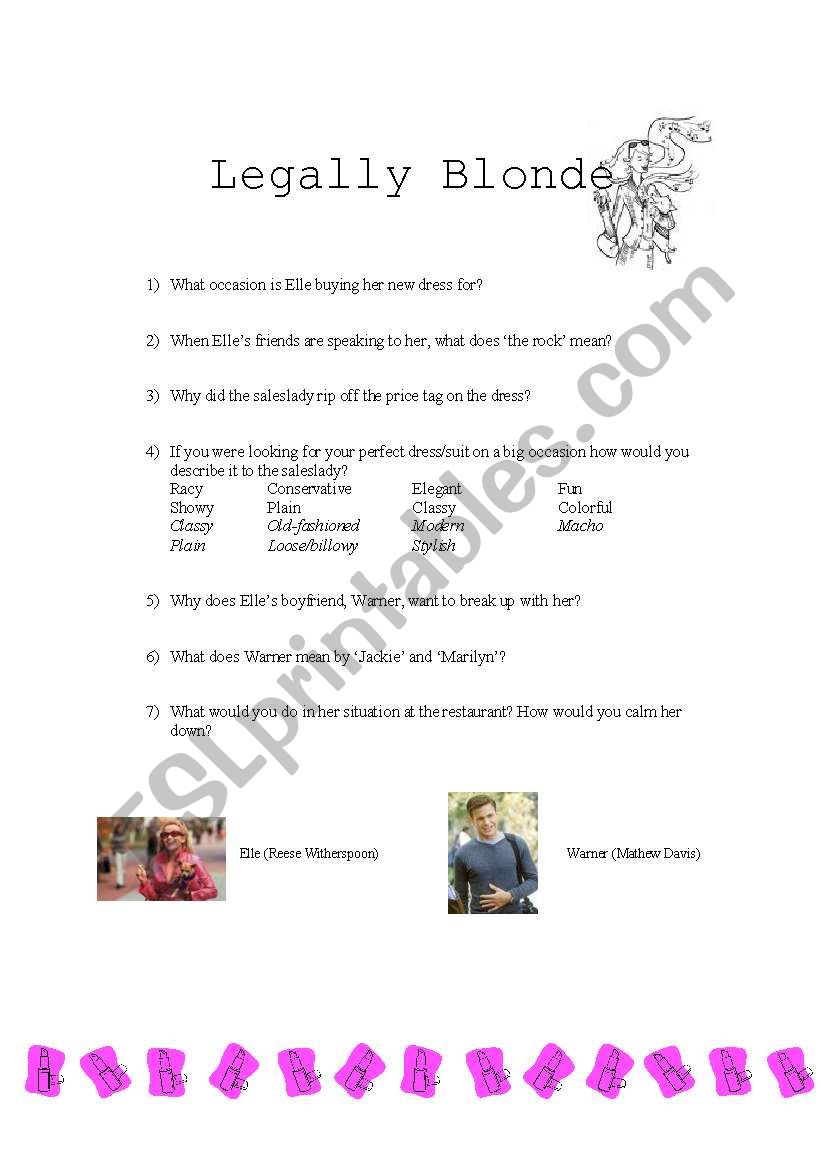 Legally Blonde movie worksheet