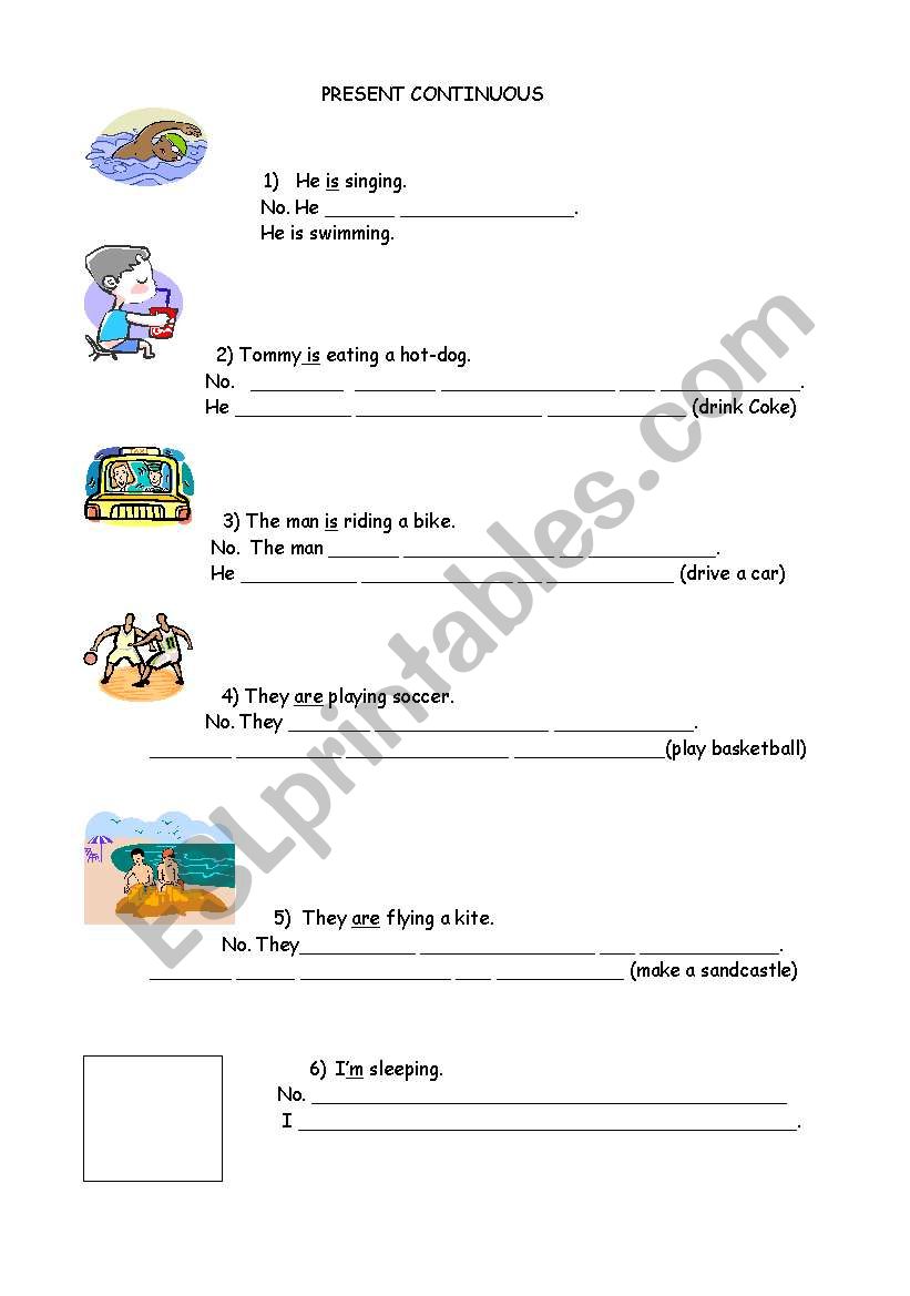 present continuous negatives worksheet