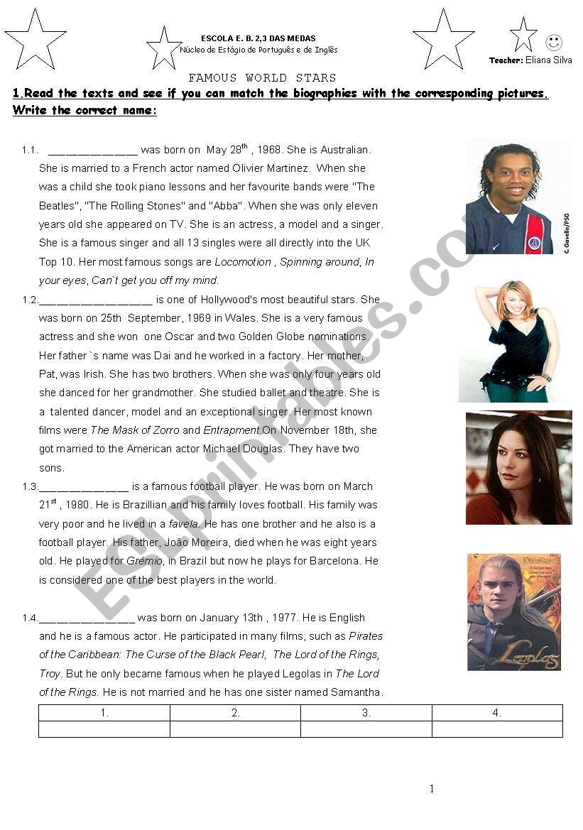 FAMOUS PEOPLE worksheet