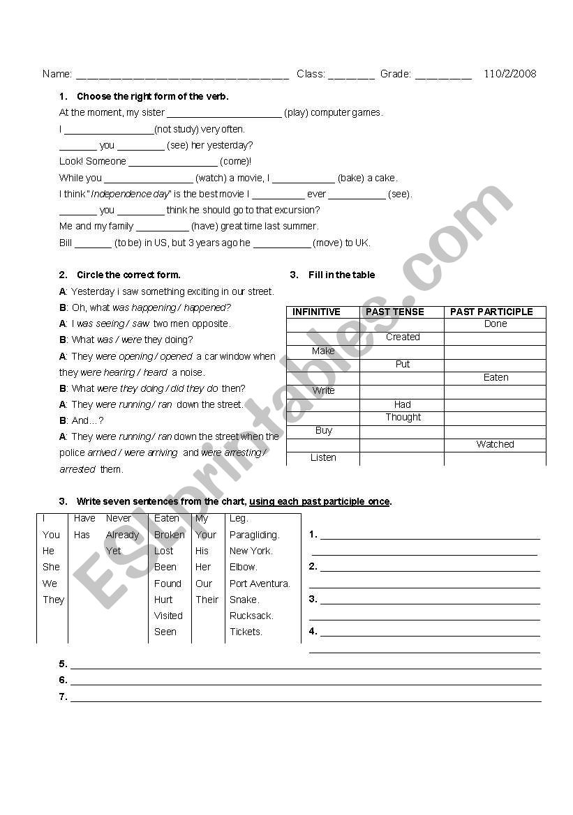 grammar exercice worksheet