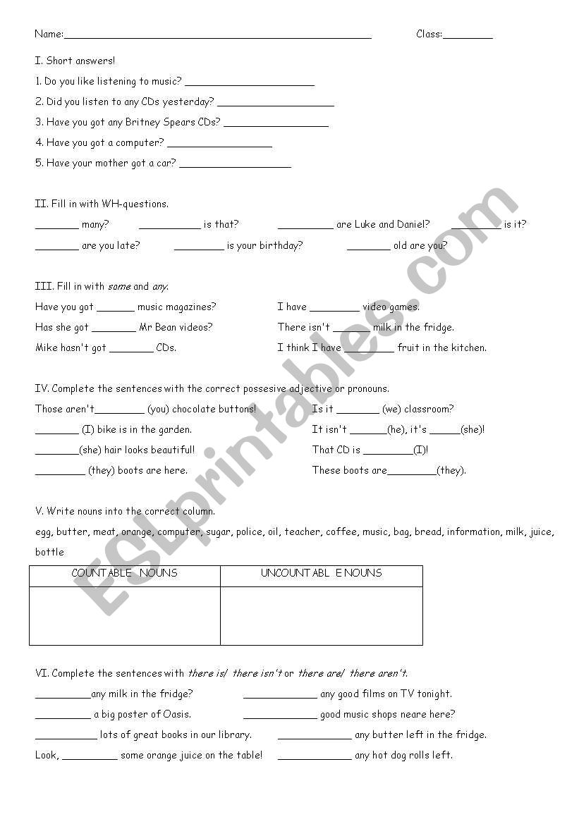 grammar revision worksheet