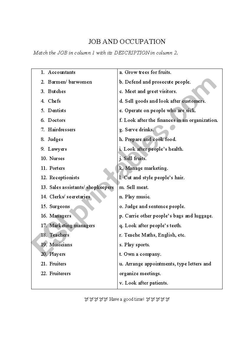 JOB worksheet