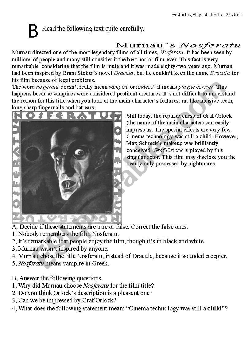 Murnaus Nosferatu worksheet