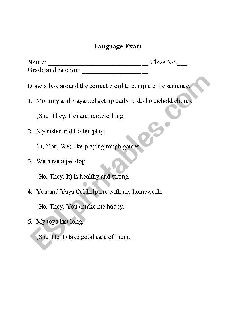 Pronouns worksheet