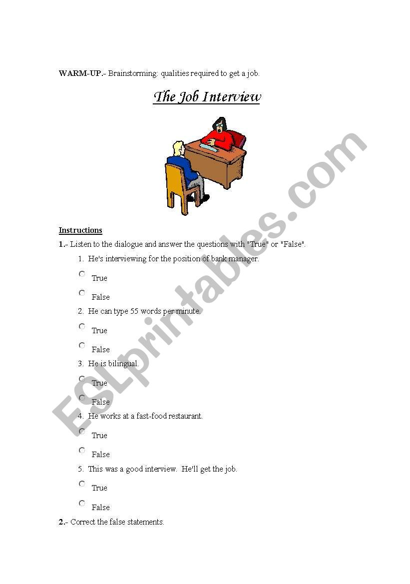 job interview worksheet