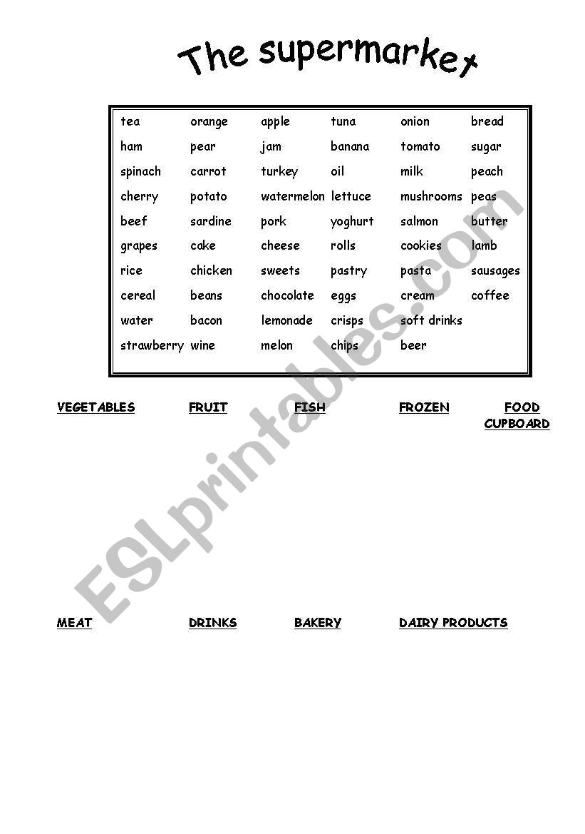 Food in the supermarket worksheet