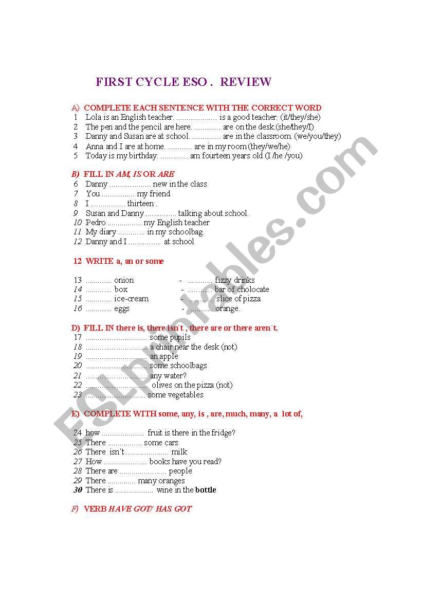 elementary grammar test worksheet
