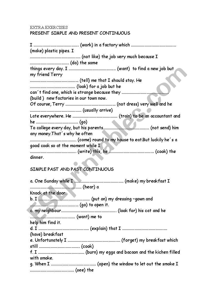 extra verb tenses exercises worksheet