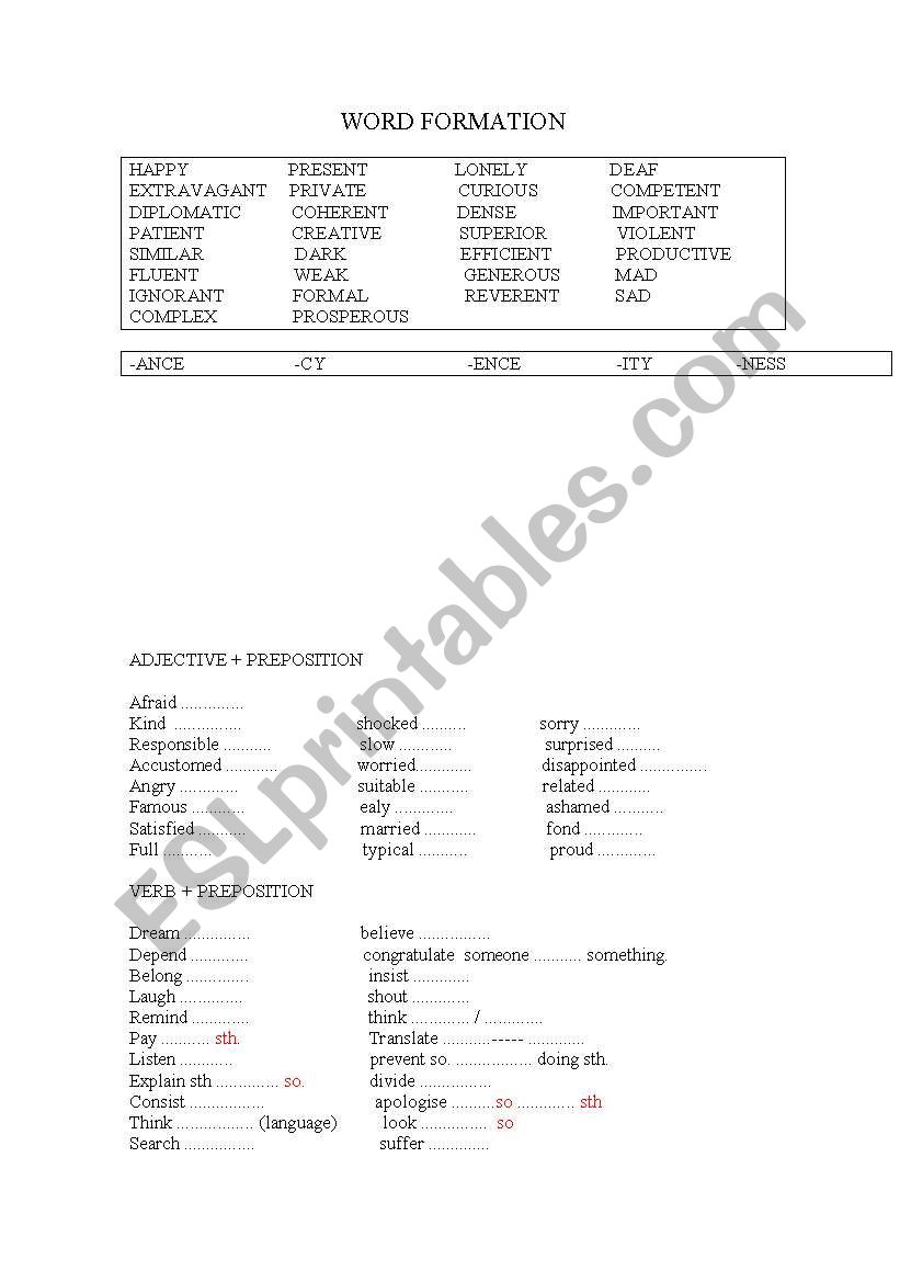 word formation worksheet