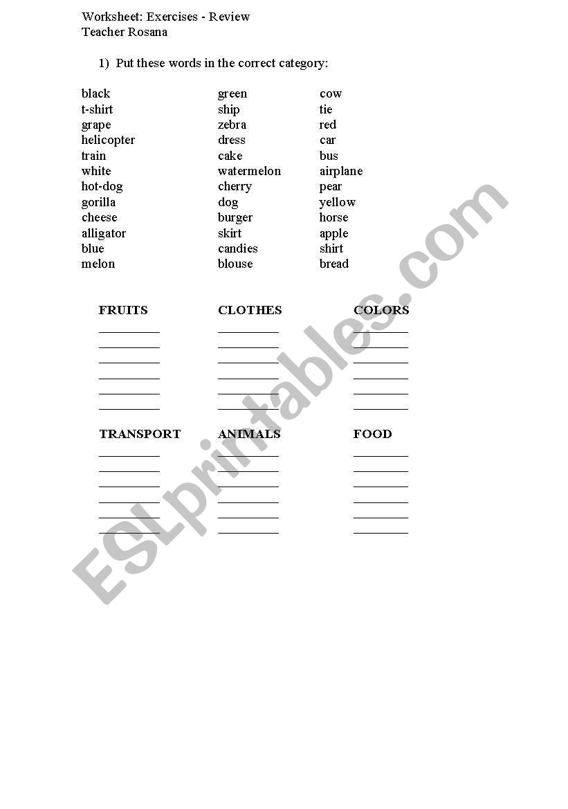 Worksheet: Exercises - Review worksheet