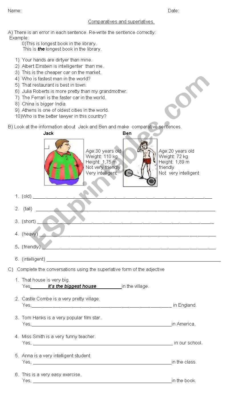 comparatives and superlatives worksheet