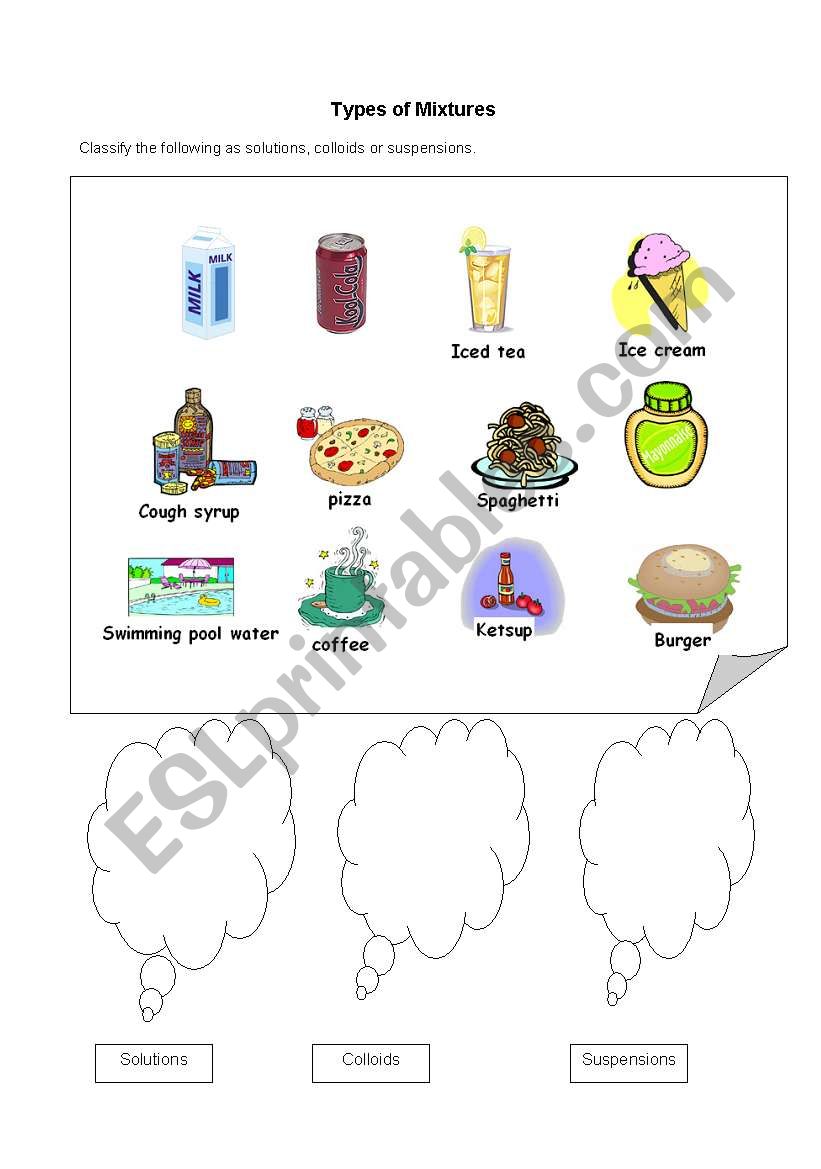 English worksheets: Types of Mixtures Intended For Mixtures And Solutions Worksheet