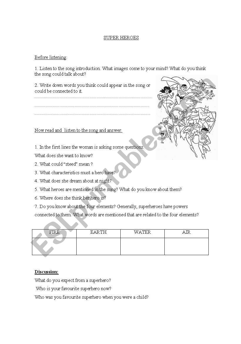 SUPERHEROES worksheet