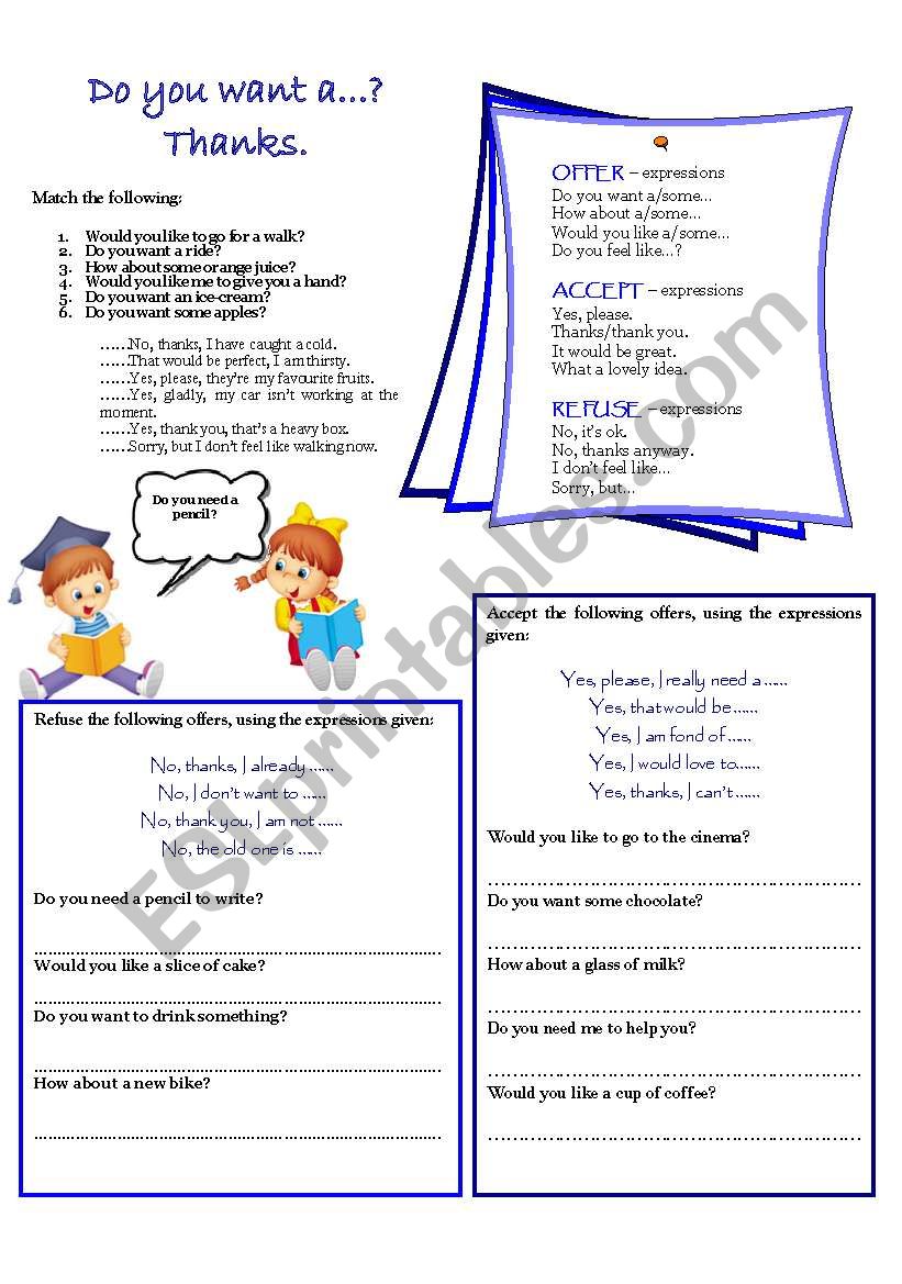 DO YOU WANT A ...? THANKS. worksheet