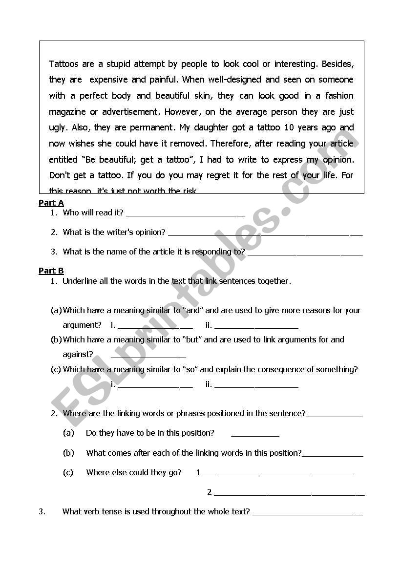 Linking Sentences worksheet