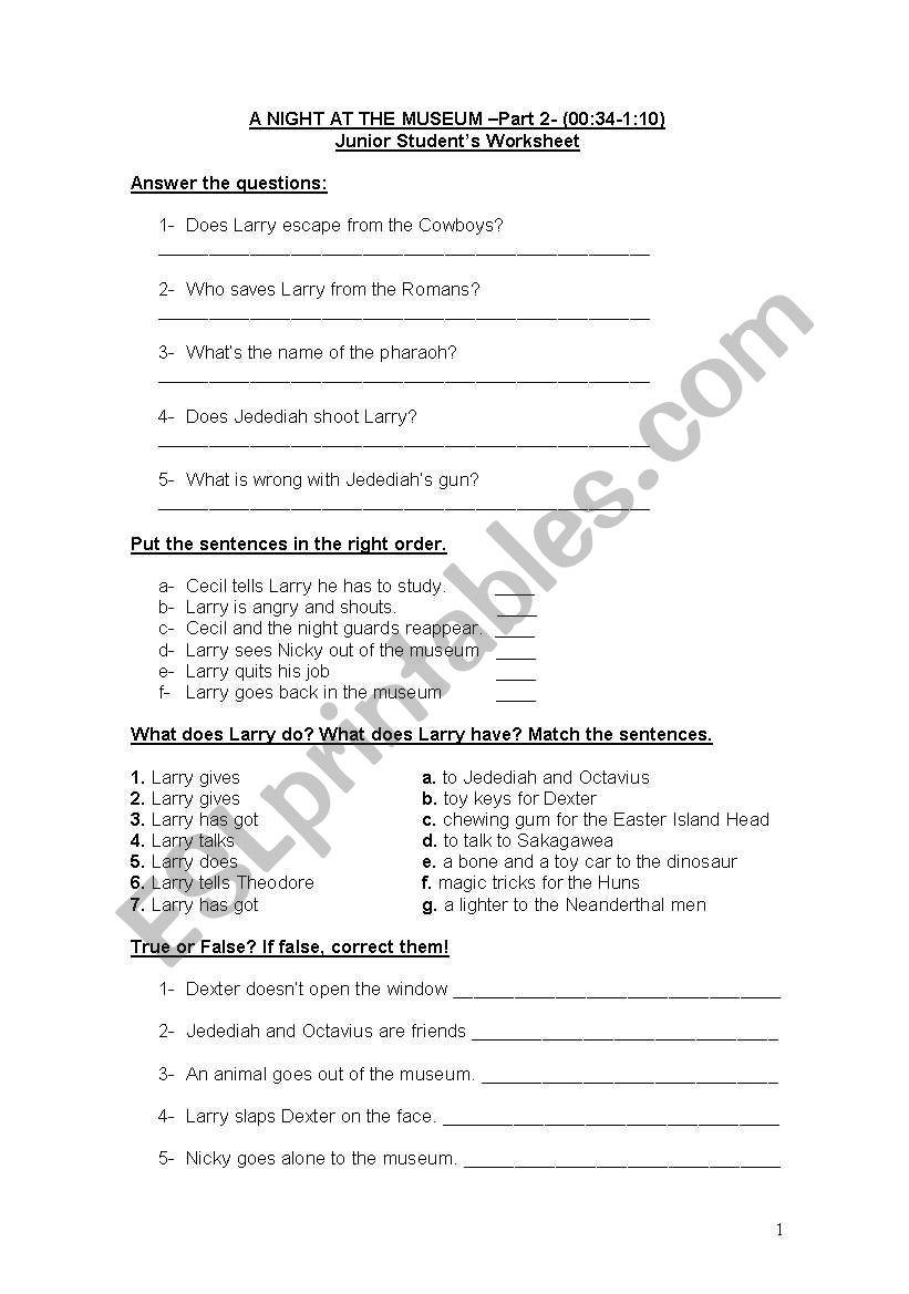 Night at the Museum-Part 2 worksheet