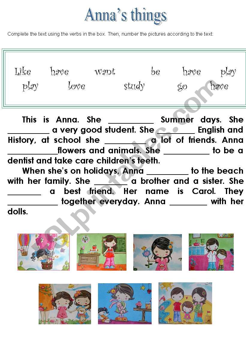AnnaÂ´s things worksheet