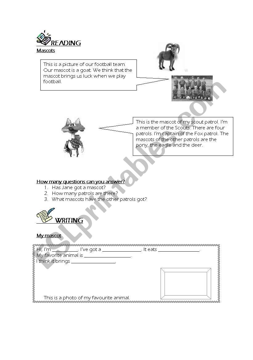 My mascot worksheet