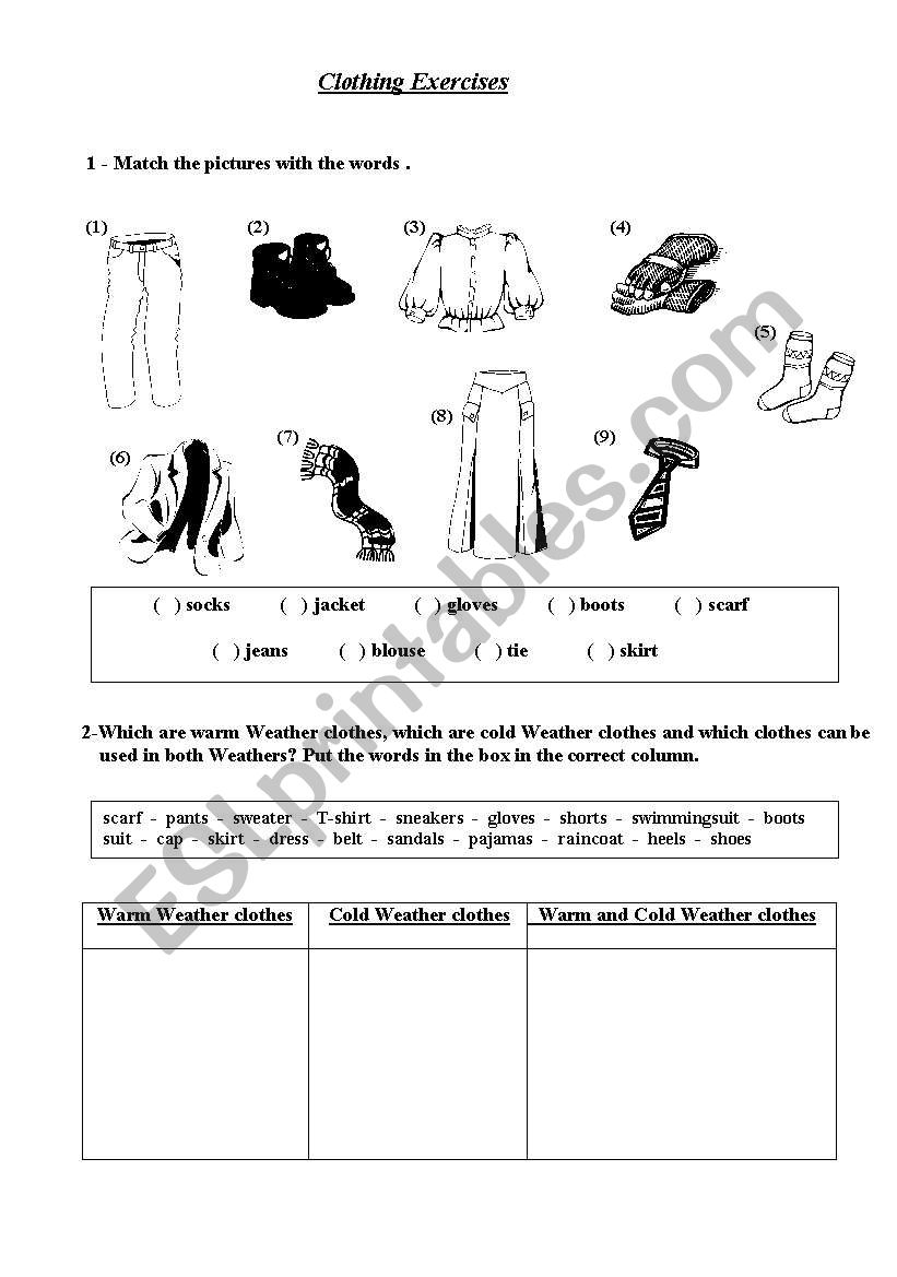 Clothing Exercise worksheet
