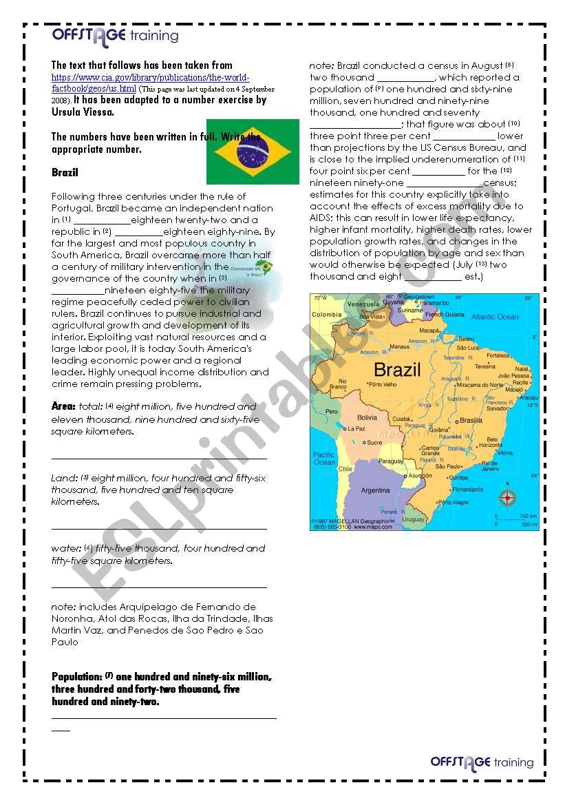 Brazil - Facts and Figures worksheet