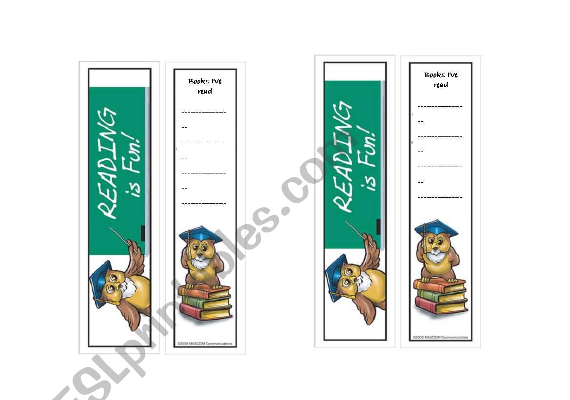 Bookmarks worksheet