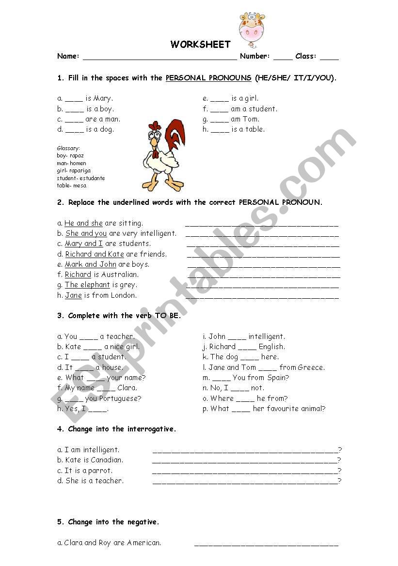 Revision worksheet (to be, personal pronouns, a/an, animals vocabulary)
