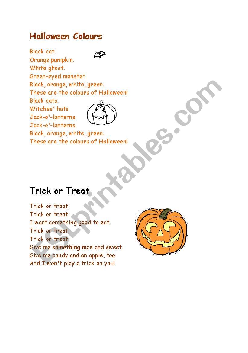 halloween short poems worksheet