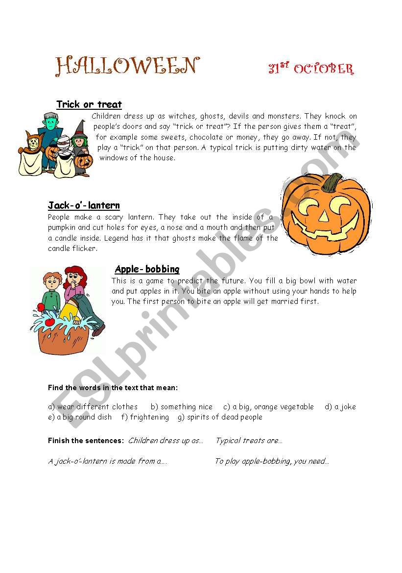 Halloween traditions worksheet