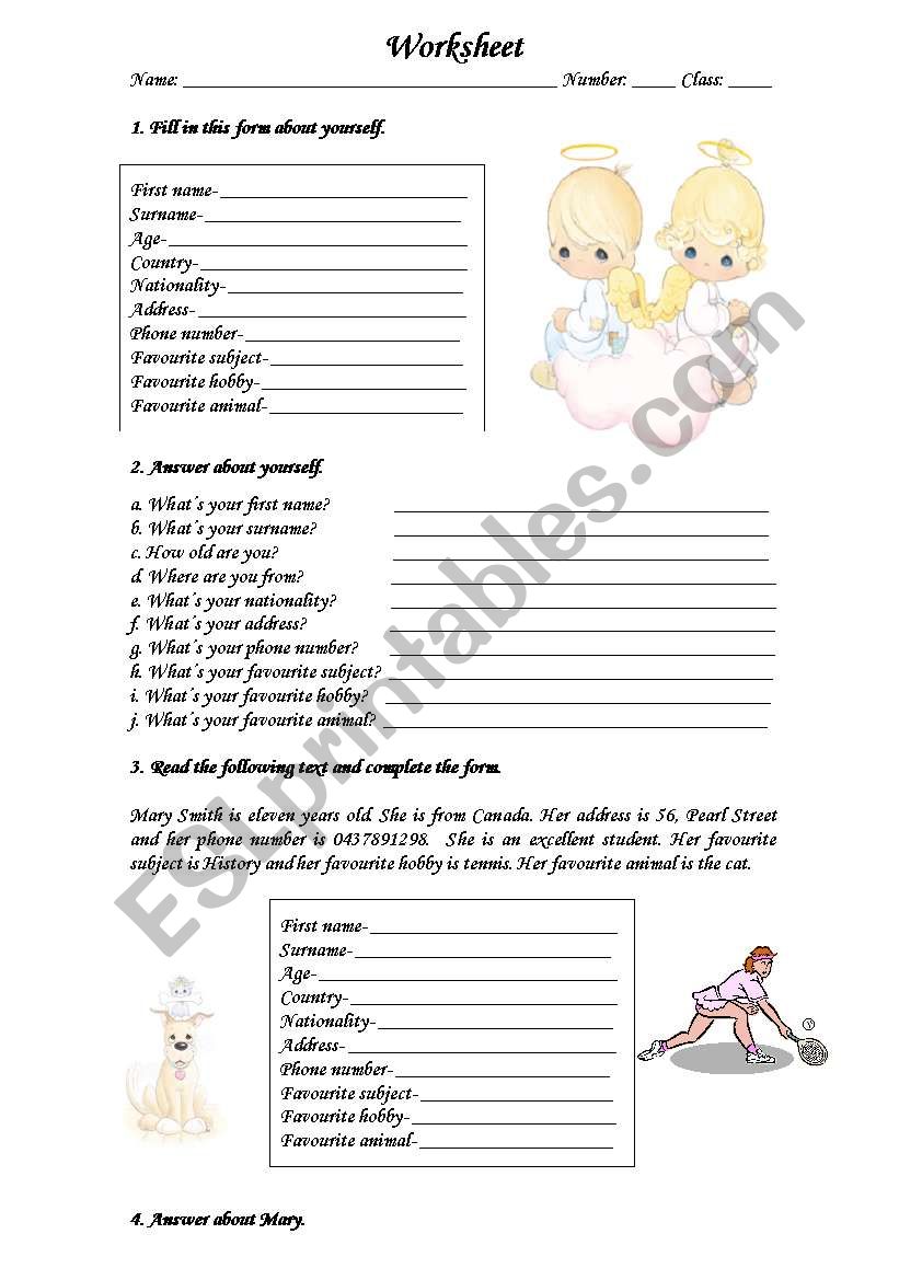 Personal Identification worksheet