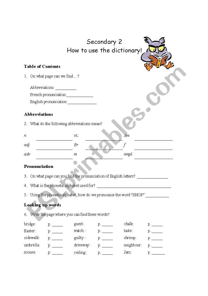 How to use the dictionary worksheet
