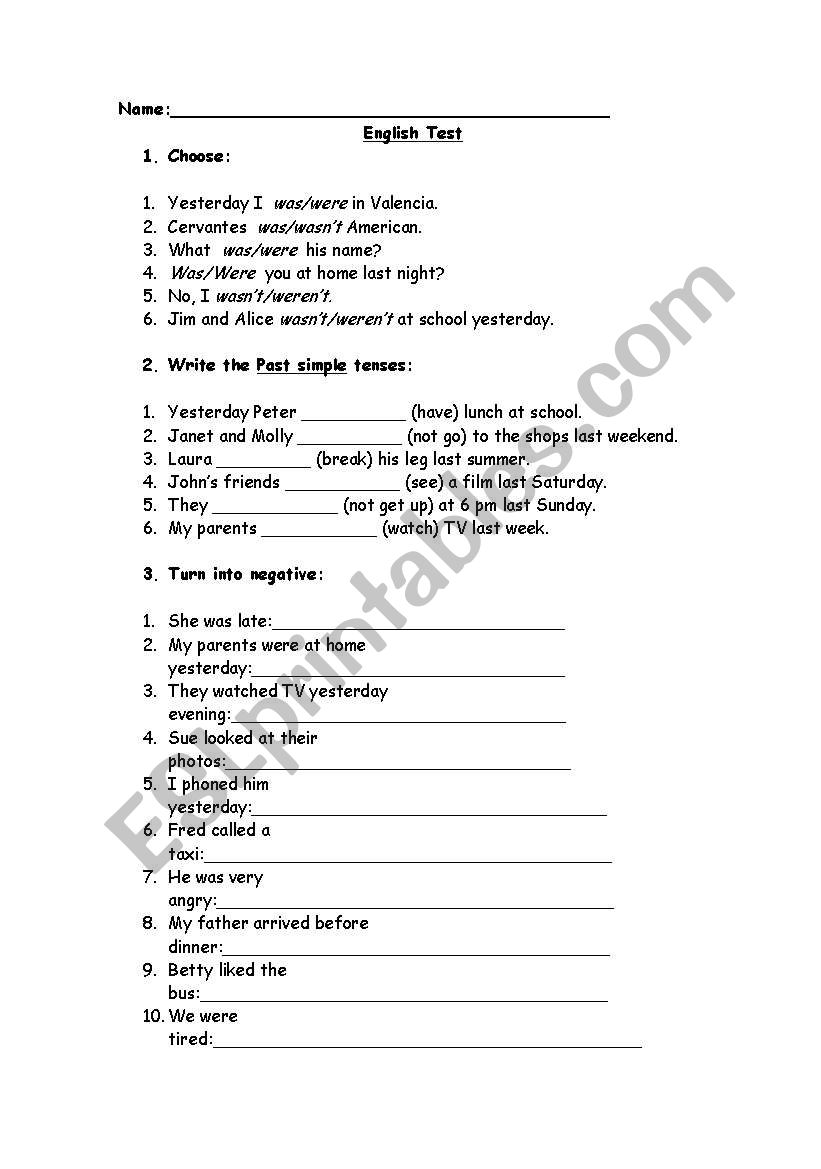 Past simple worksheet