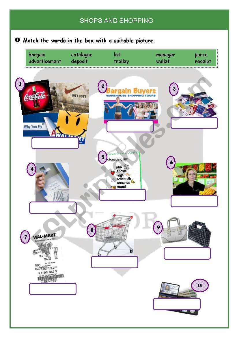 Shopping  worksheet