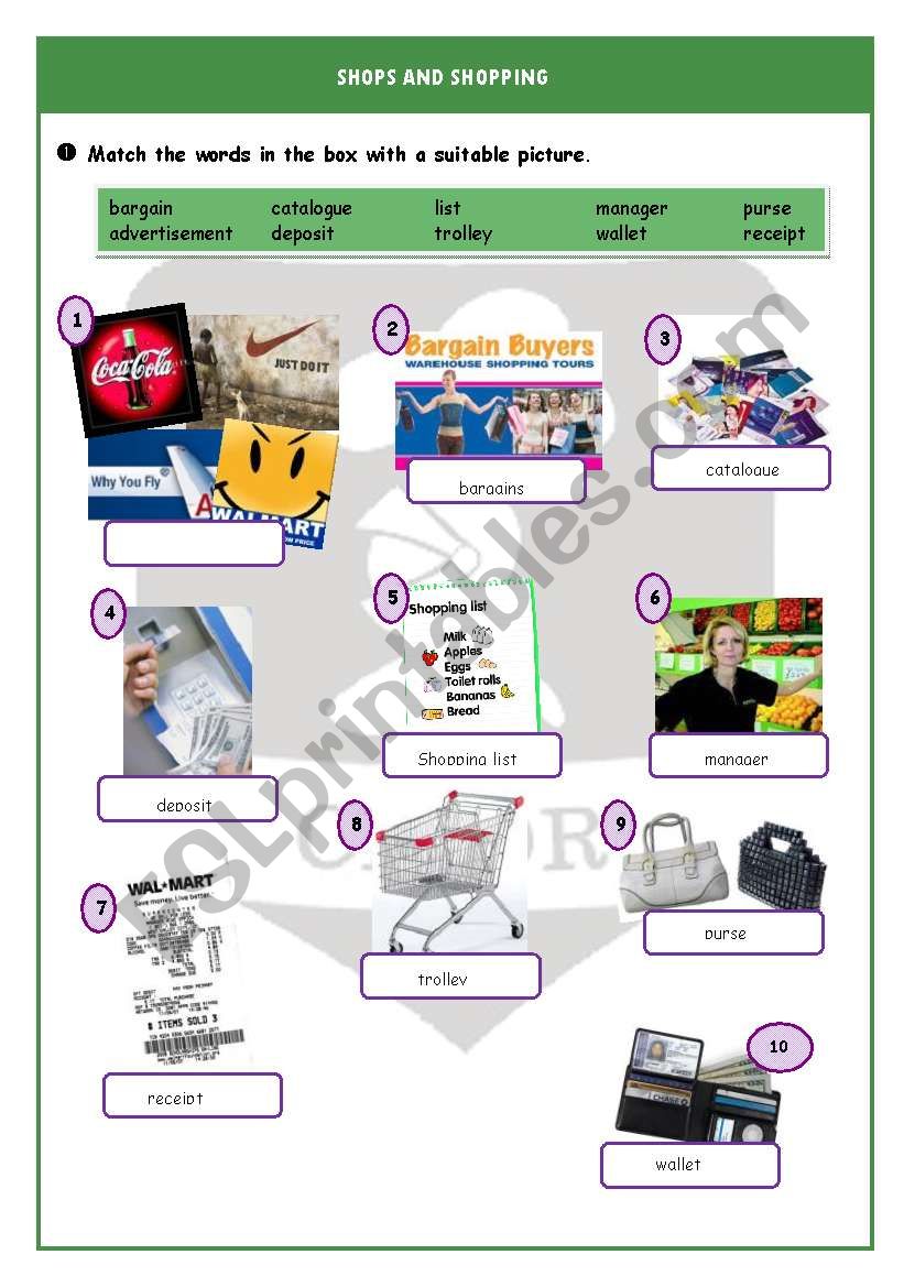 Shopping - Teachers notes worksheet