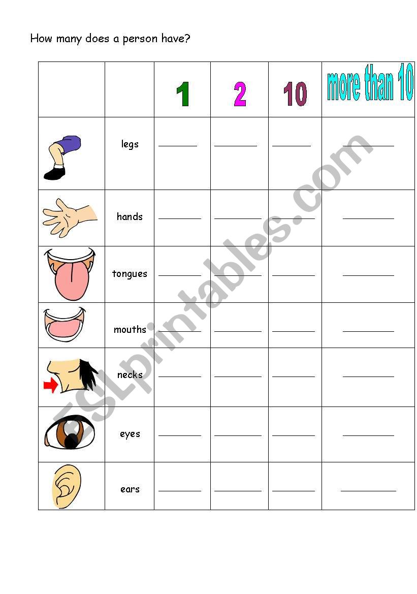 PARTS OF BODY worksheet