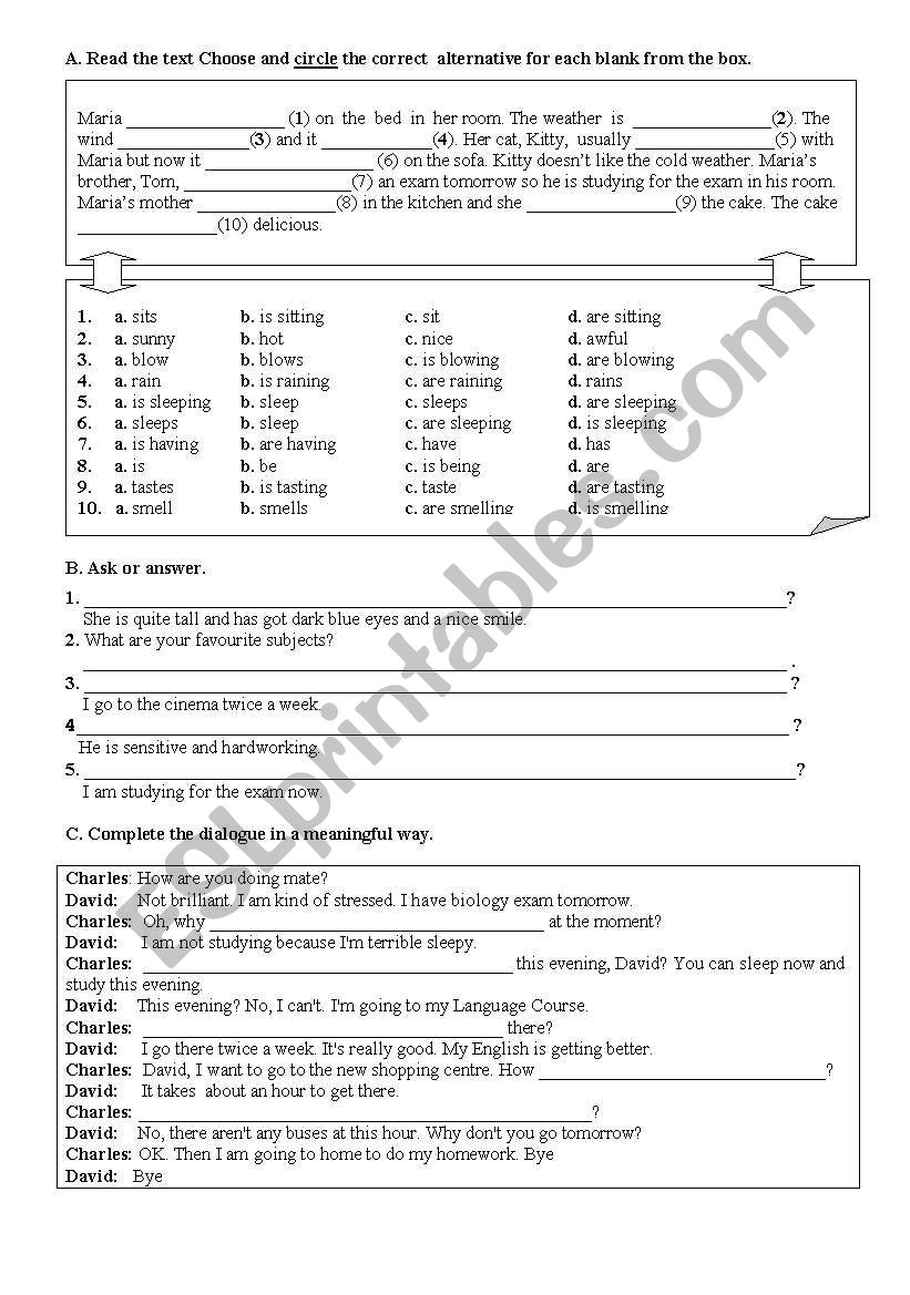 reading, grammar, vocabulary worksheet